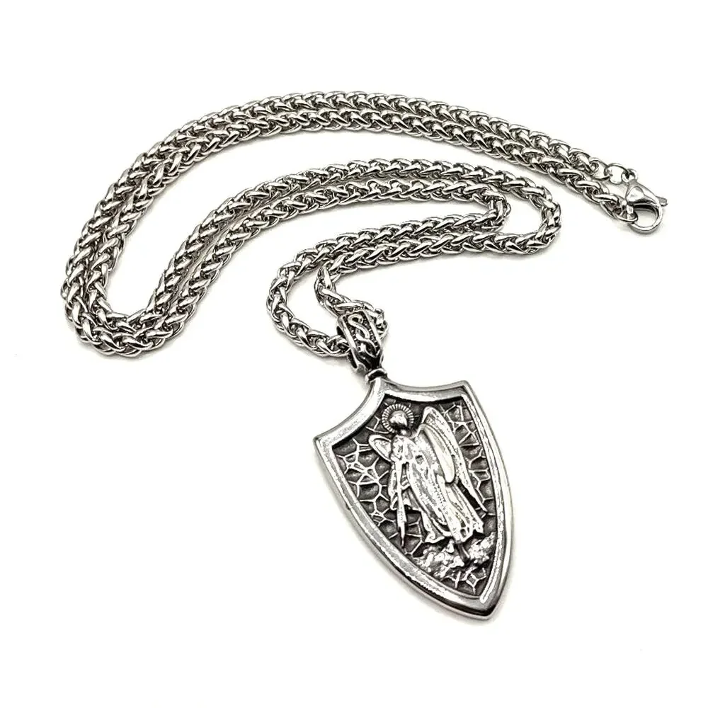 Stainless Steel Saint Archangel Michael Necklace Shield Pendant Men's Gift NEW